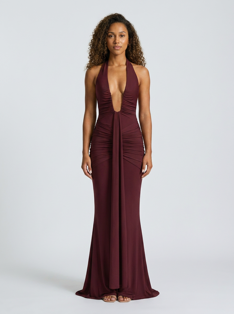 MELISSA MAXI DRESS Burgundy front