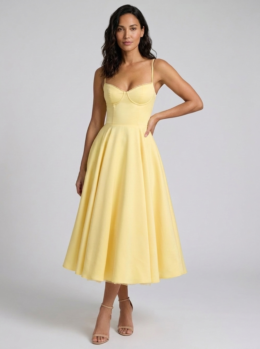 AMELIE MIDI DRESS Butter Yellow front