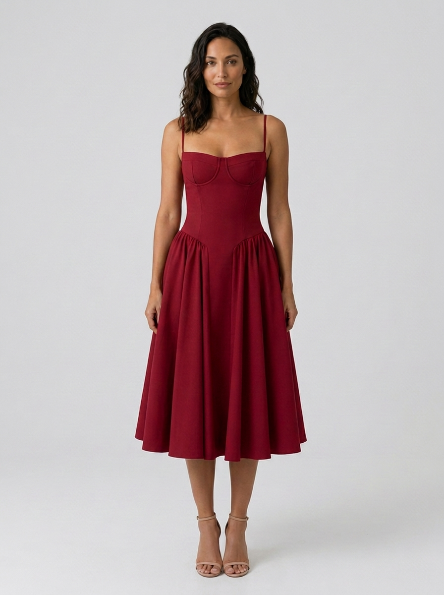 AMELIE MIDI DRESS Red front