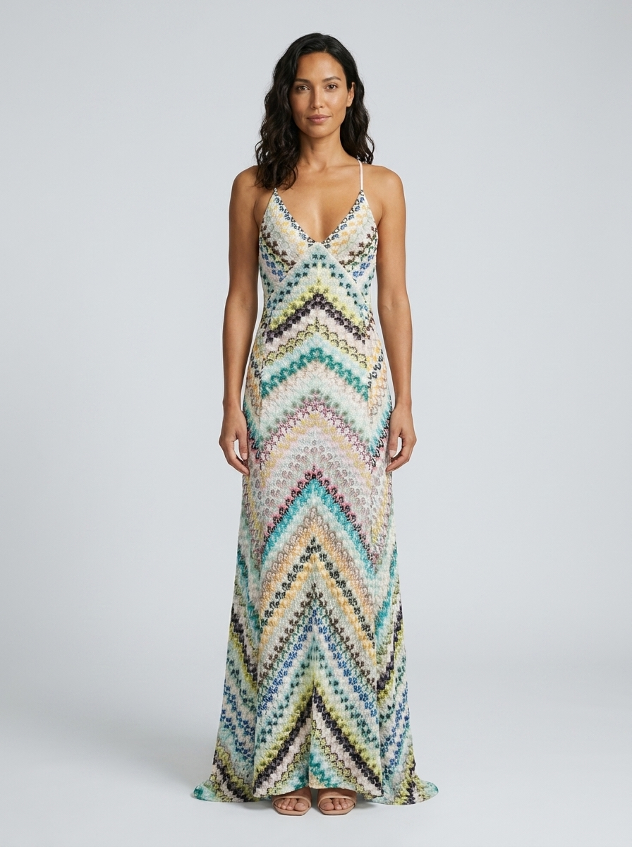 LIZZA MAXI DRESS Green and blue front