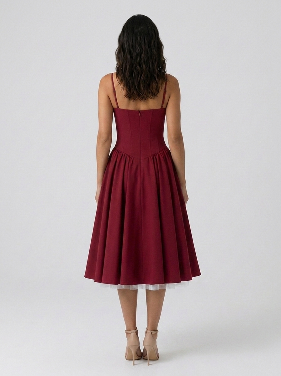 AMELIE MIDI DRESS Red back