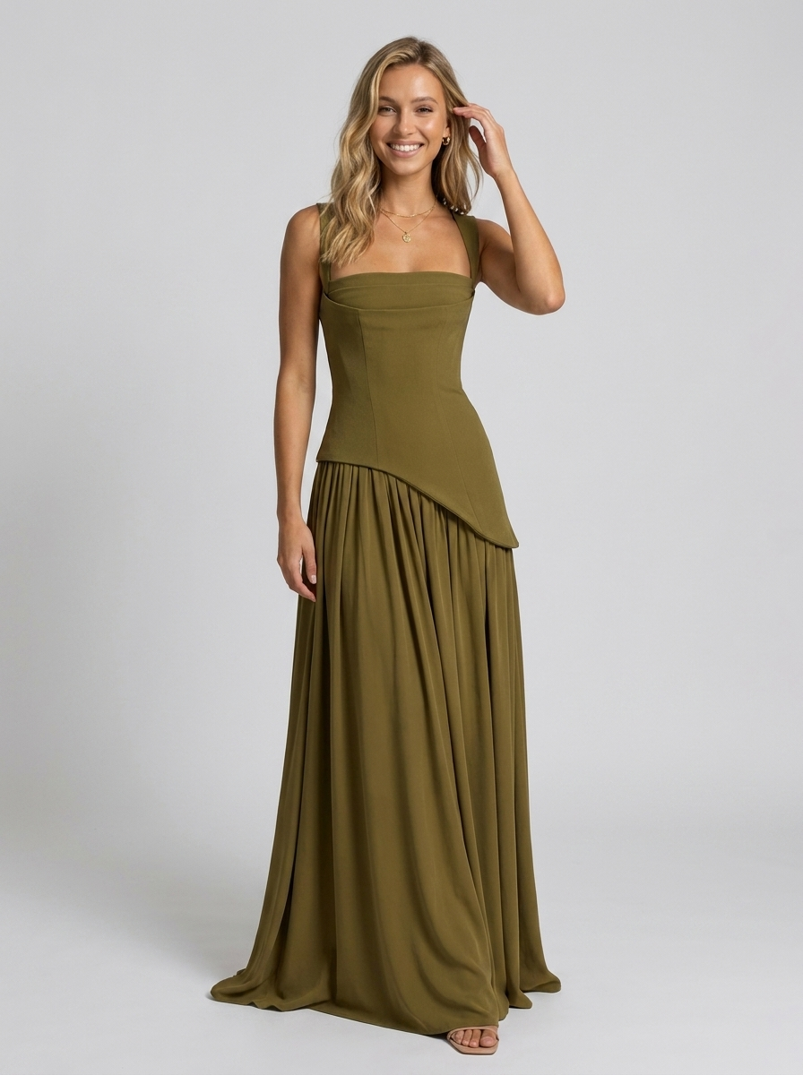 SOLARA MAXI DRESS Deep Olive front