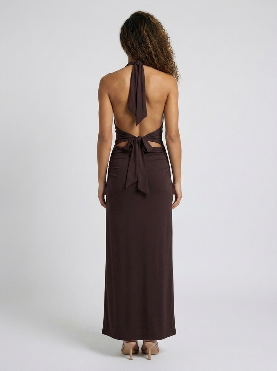 MEGAN MAXI DRESS Dark Mahogany back