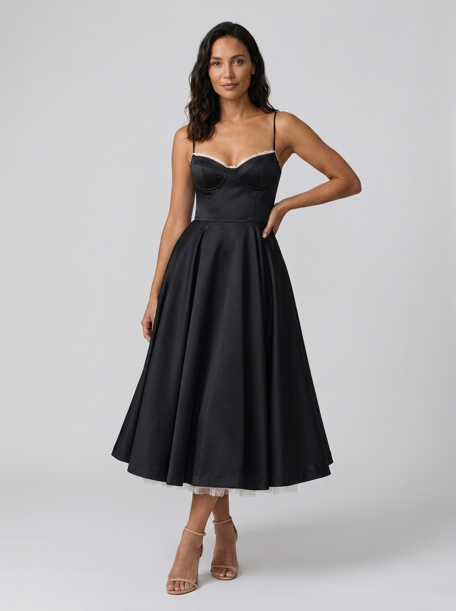 AMELIE MIDI DRESS Black front