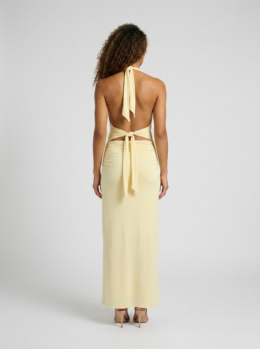 MEGAN MAXI DRESS Butter Popcorn back