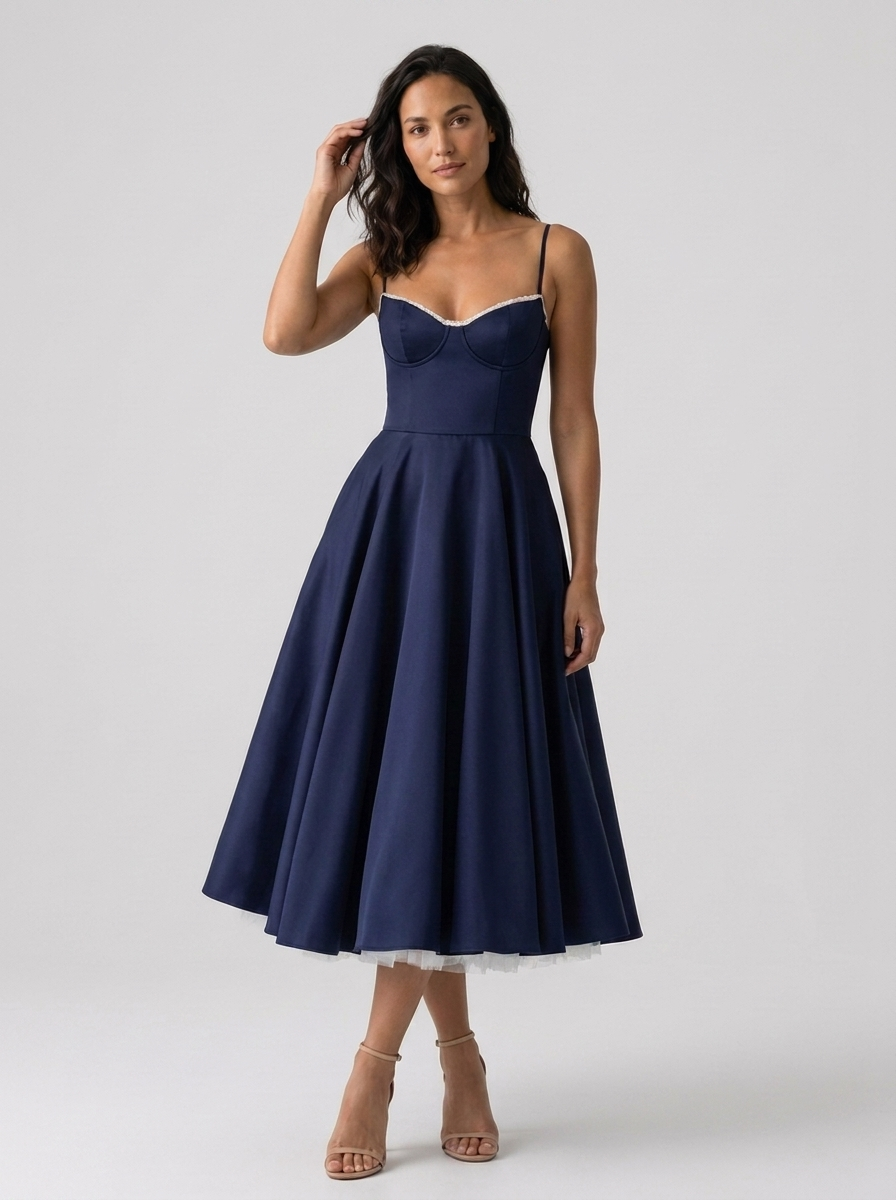 AMELIE MIDI DRESS Dark Blue front