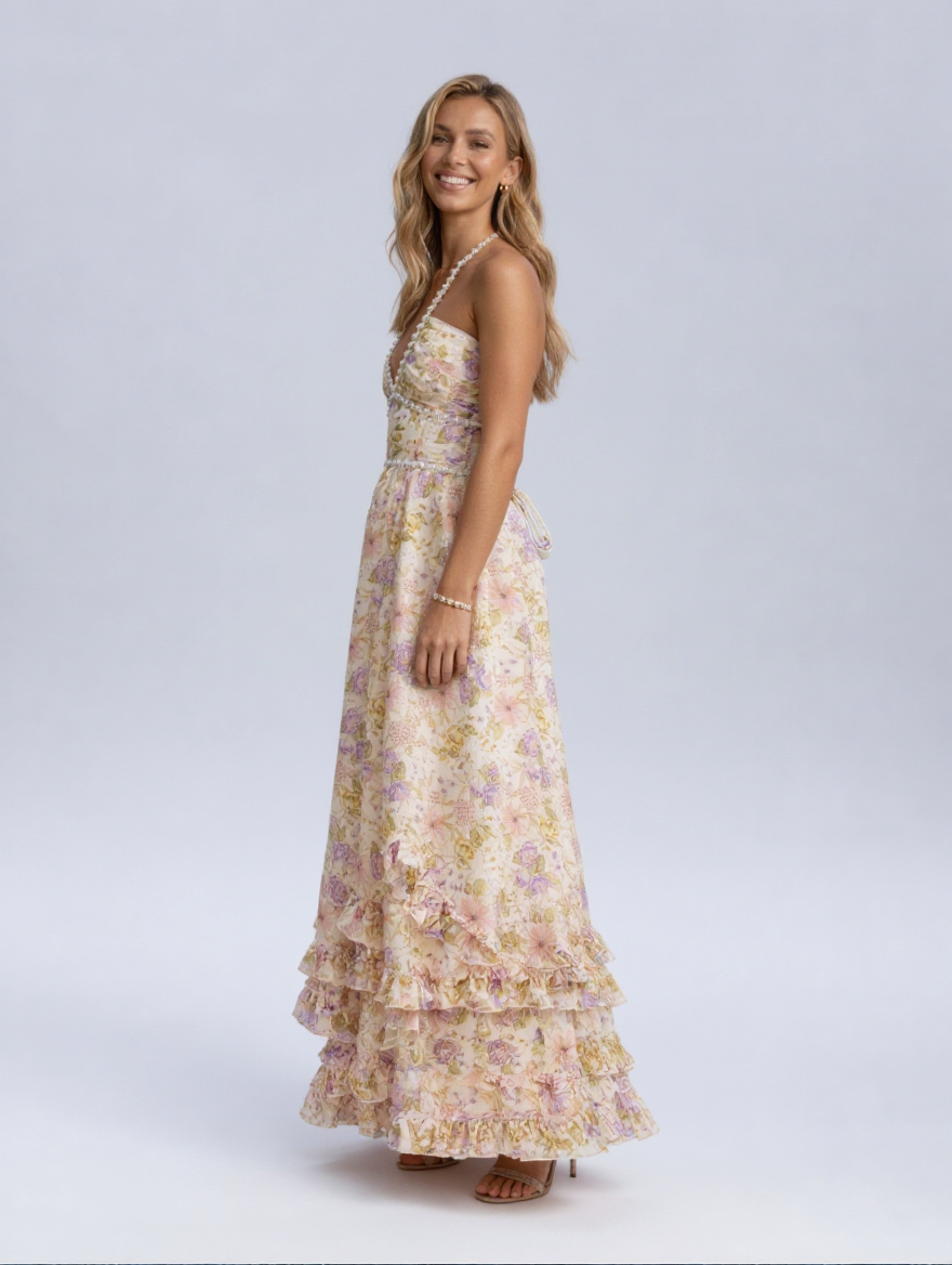 CHRISTINE MAXI DRESS Champagne Meadow side