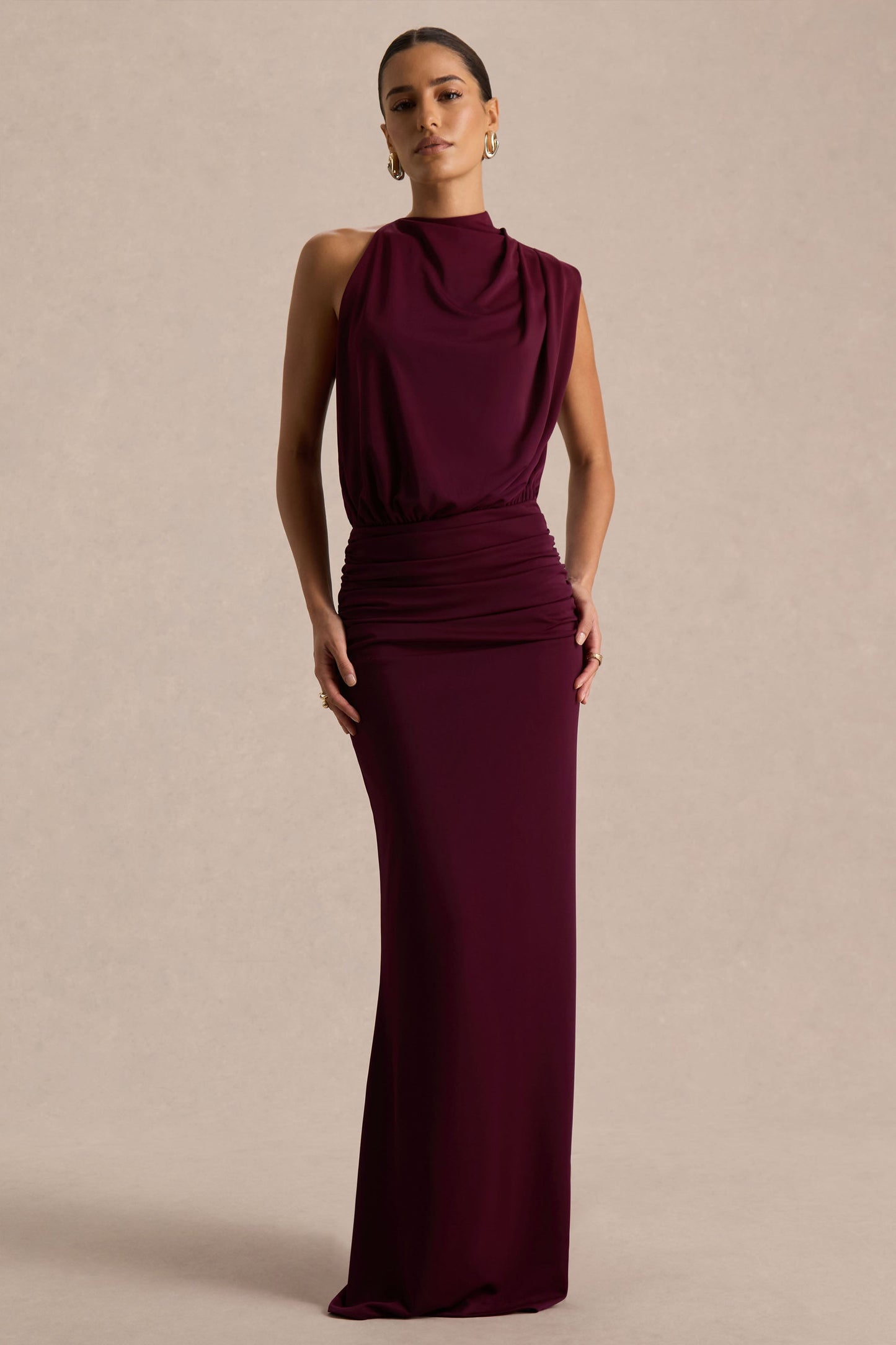 Umaira Burgundy High-Neck Maxi Dress Neck Maxi Dress 1