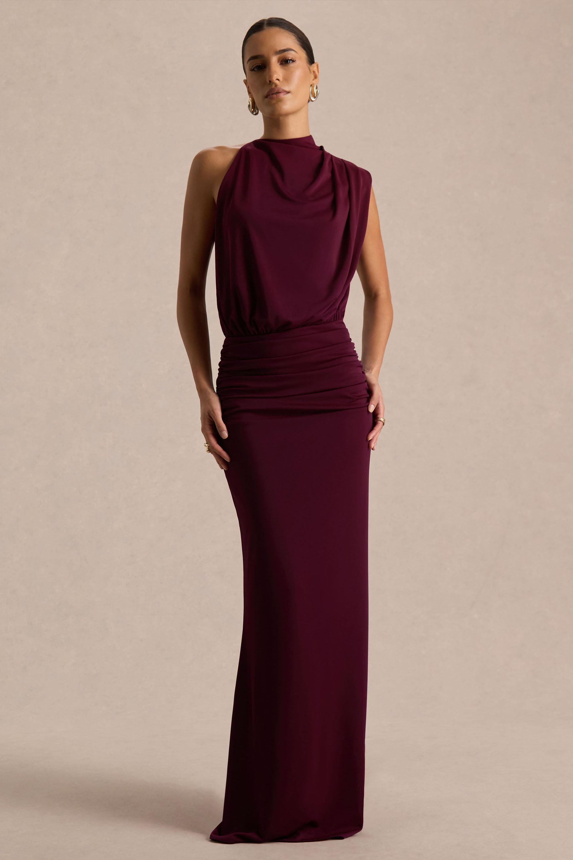 Umaira Burgundy High-Neck Maxi Dress Neck Maxi Dress 1
