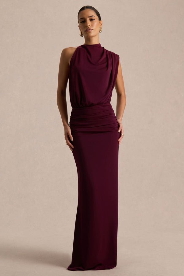 Umaira Burgundy High-Neck Maxi Dress