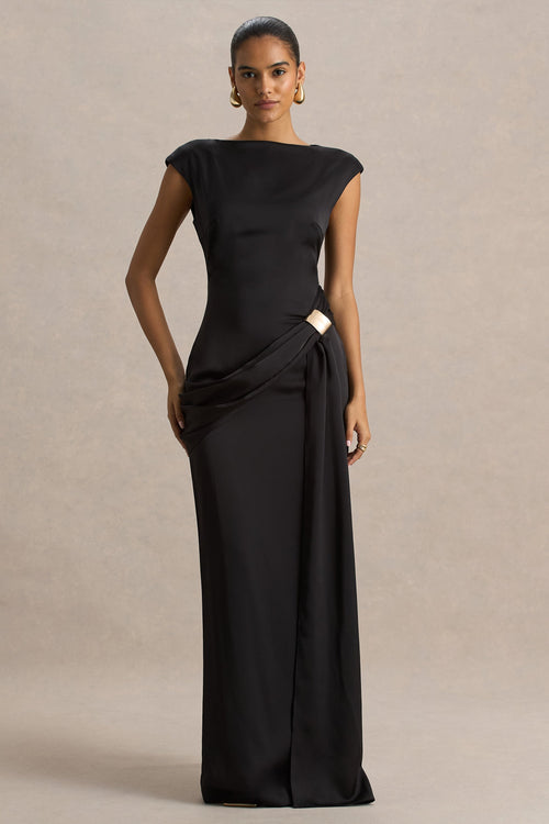 Isabelle Satin Maxi Dress Neck Maxi Dress With Embellished Detail And Sash 1