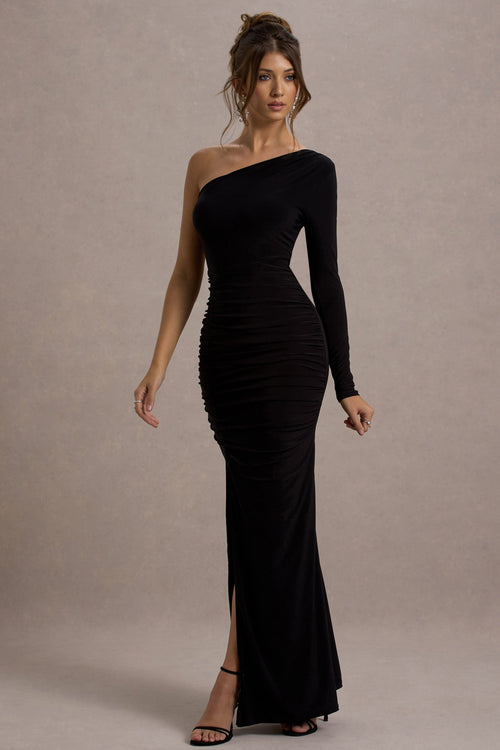 Dolores Asymmetric One-Sleeve Maxi Dress BLACK 1