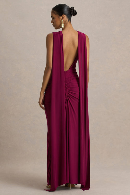Margot Burgundy Boat-Neck Maxi Dress Sleeves 1
