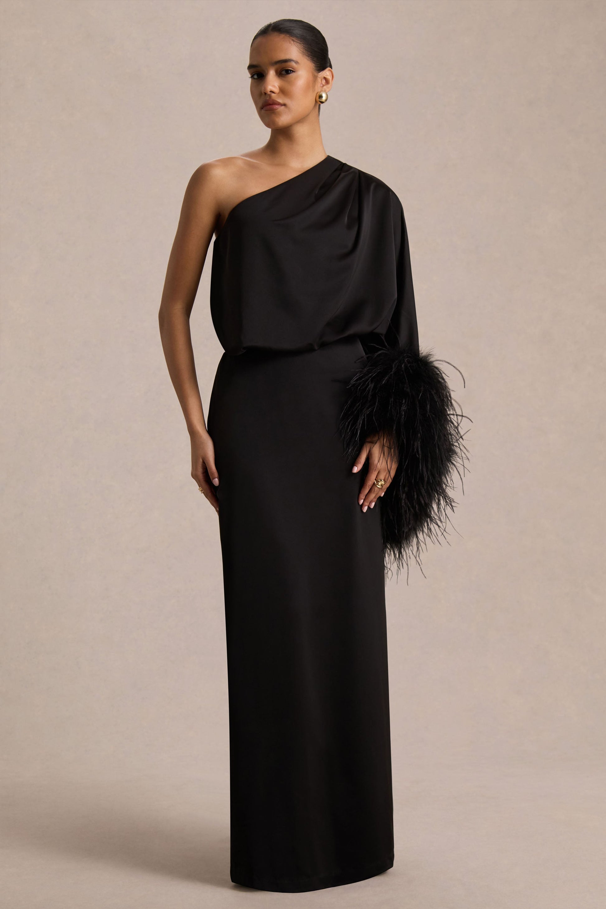 Felicity Satin Maxi Dress Neck Maxi Dress With Feather Detailing 4