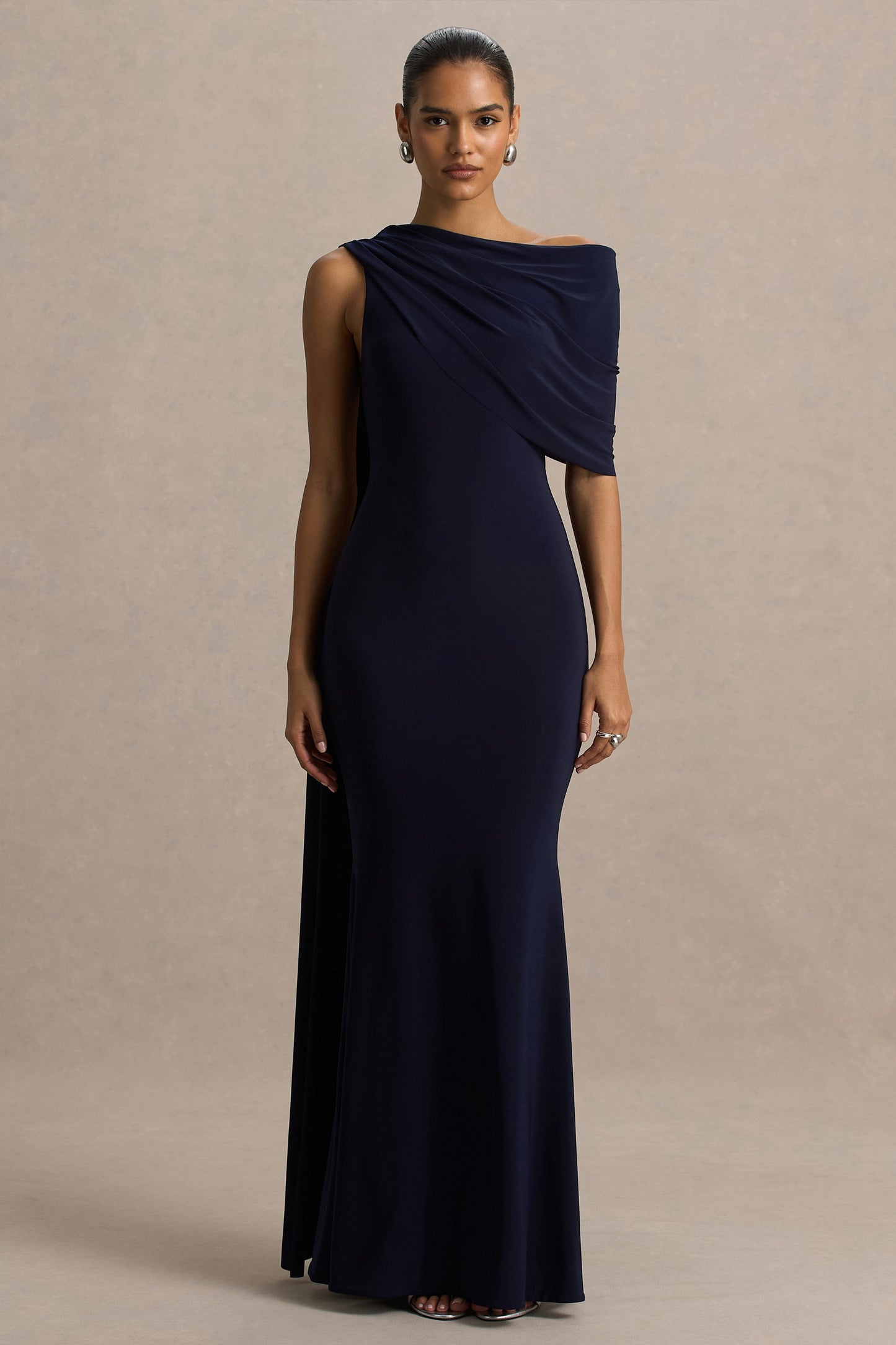 Tiana Navy Asymmetric Maxi Dress Detail 5