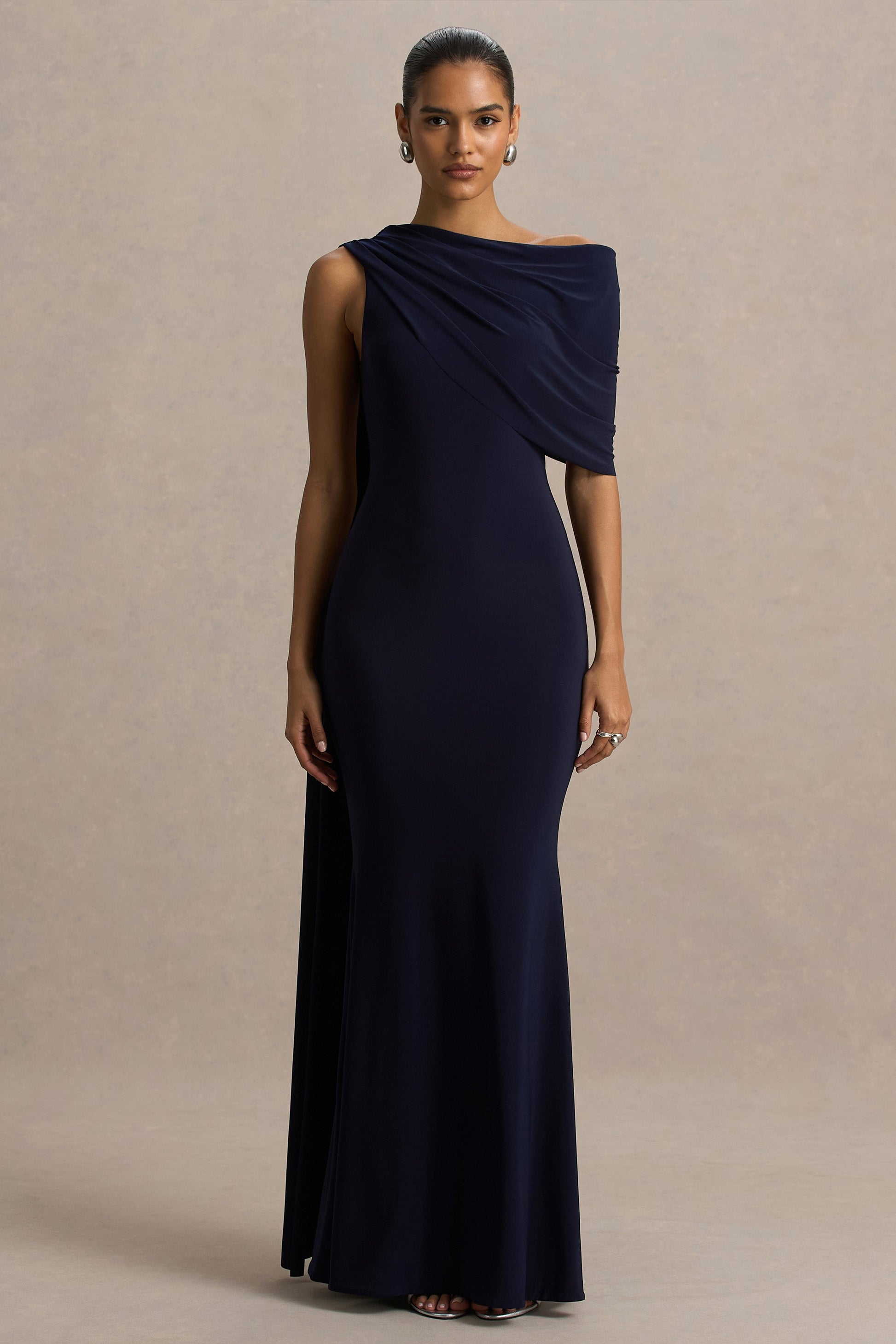 Tiana Navy Asymmetric Maxi Dress Detail 5