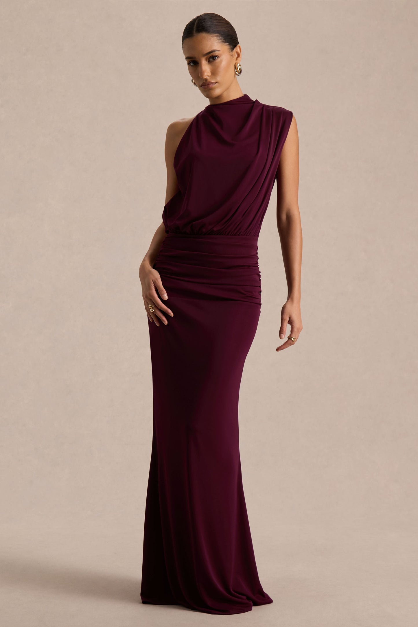 Umaira Burgundy High-Neck Maxi Dress Neck Maxi Dress 4