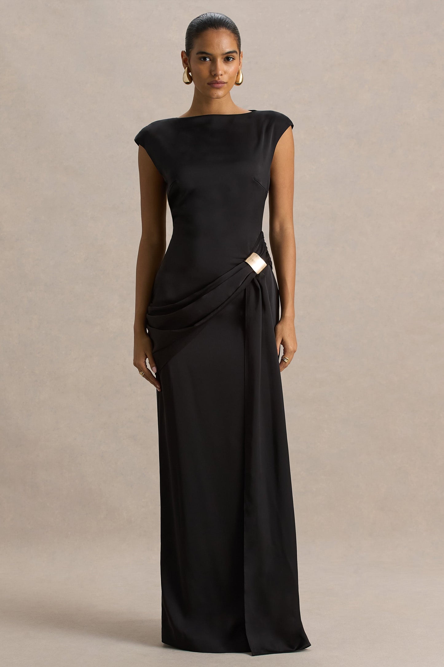 Isabelle Satin Maxi Dress Neck Maxi Dress With Embellished Detail And Sash 5