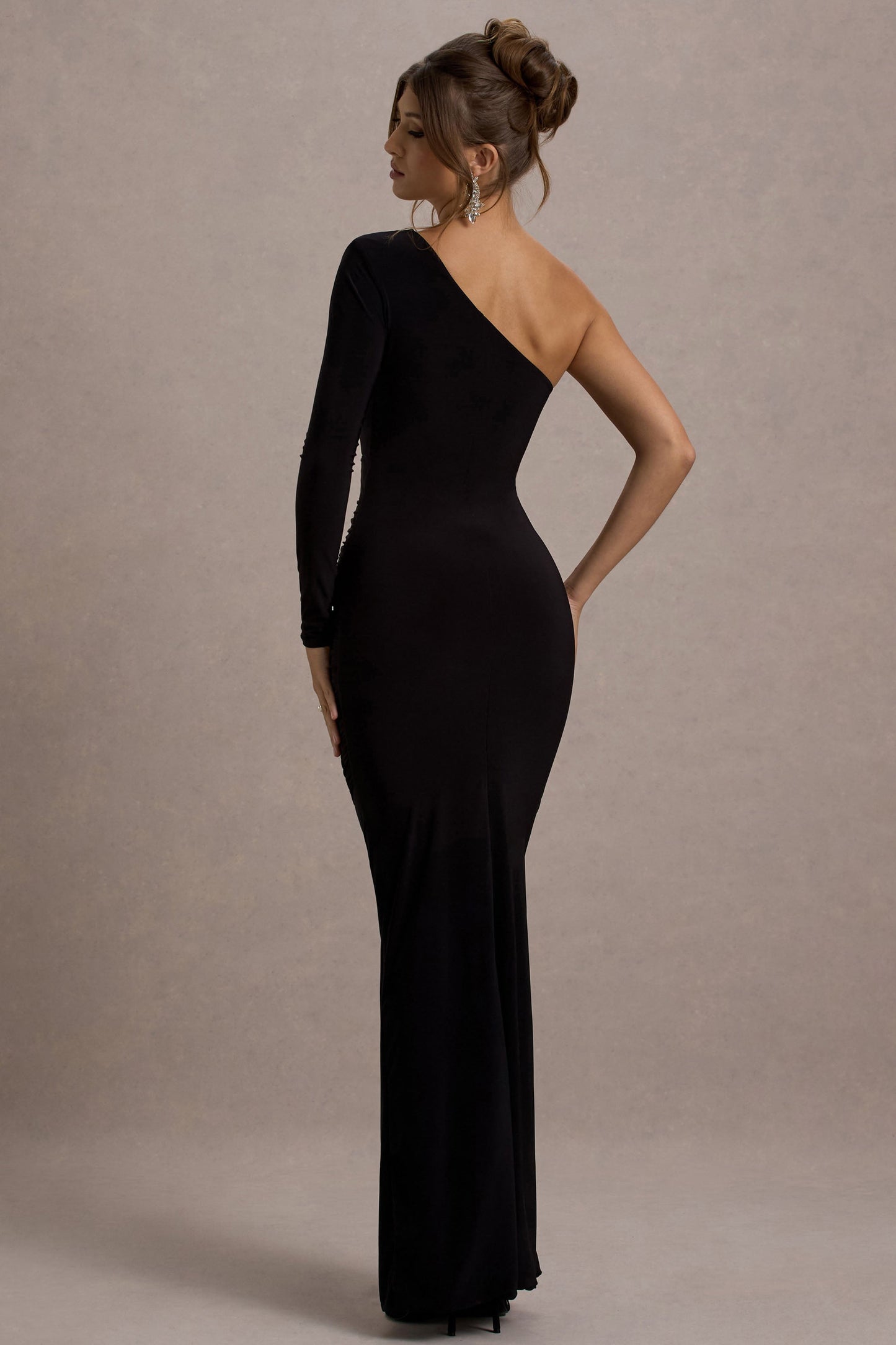 Dolores Asymmetric One-Sleeve Maxi Dress BLACK 2