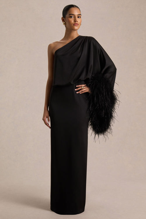 Felicity Satin Maxi Dress Neck Maxi Dress With Feather Detailing 1