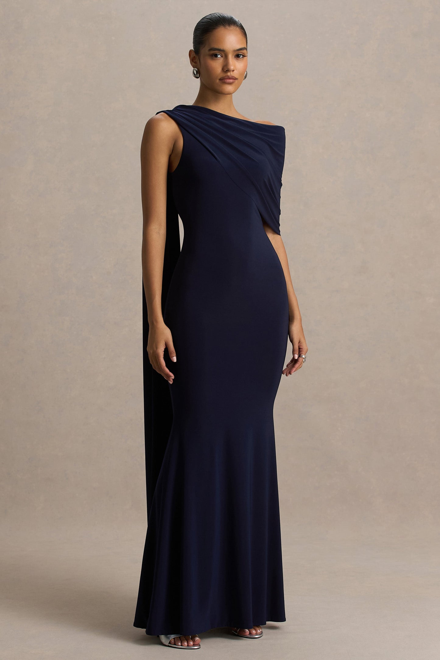 Tiana Navy Asymmetric Maxi Dress Detail 3
