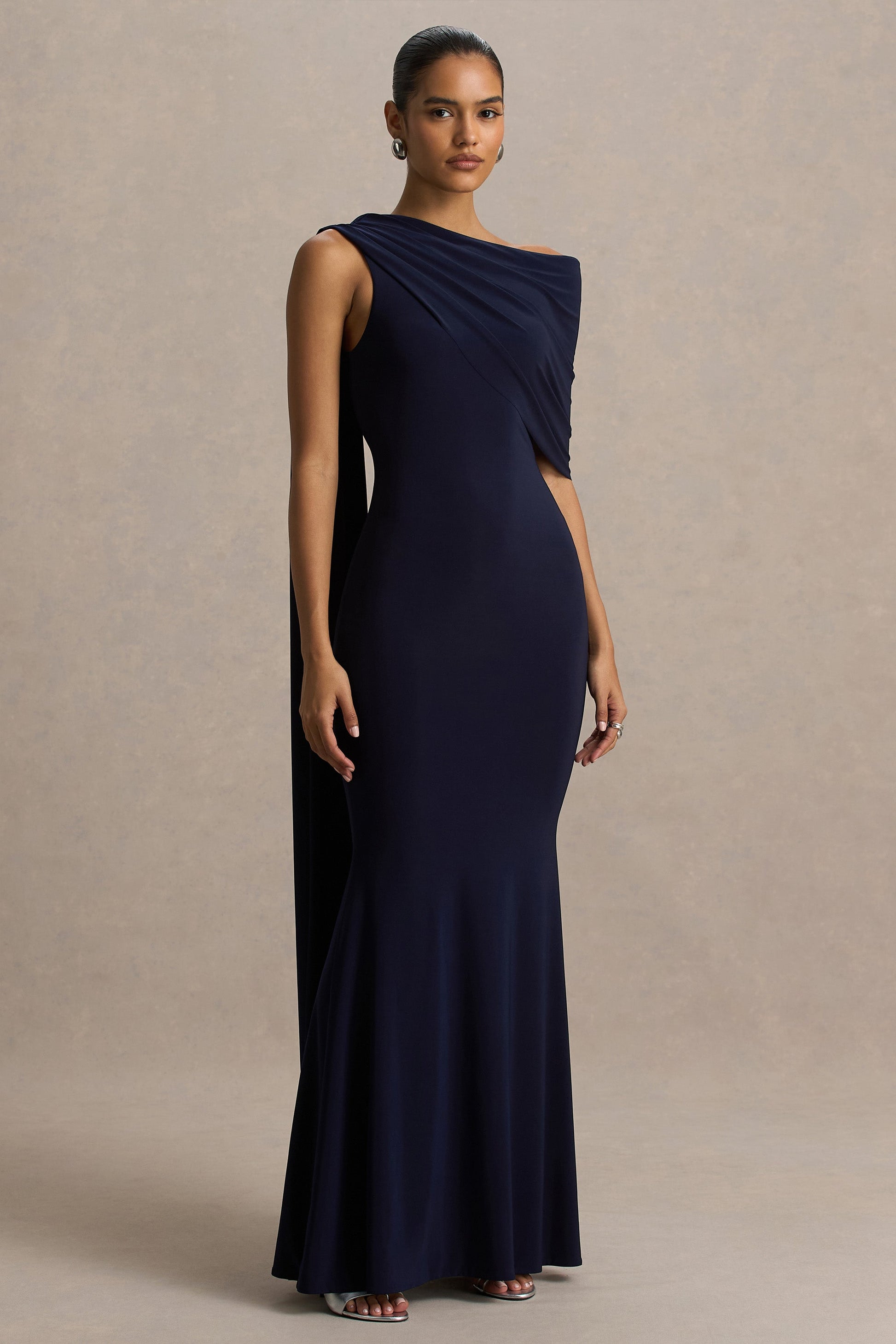 Tiana Navy Asymmetric Maxi Dress Detail 3