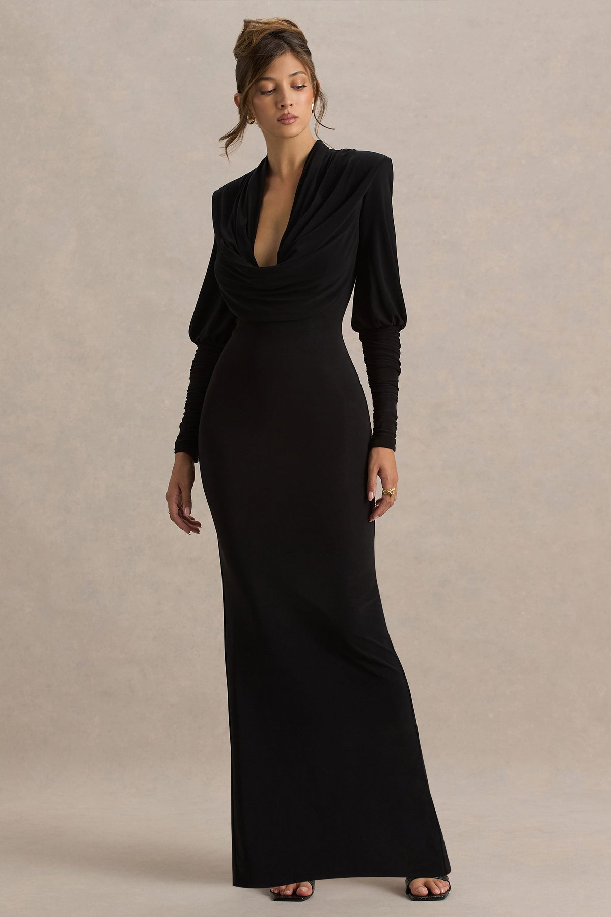 Kaylee Cowl-Neck Satin Maxi Dress Black 4