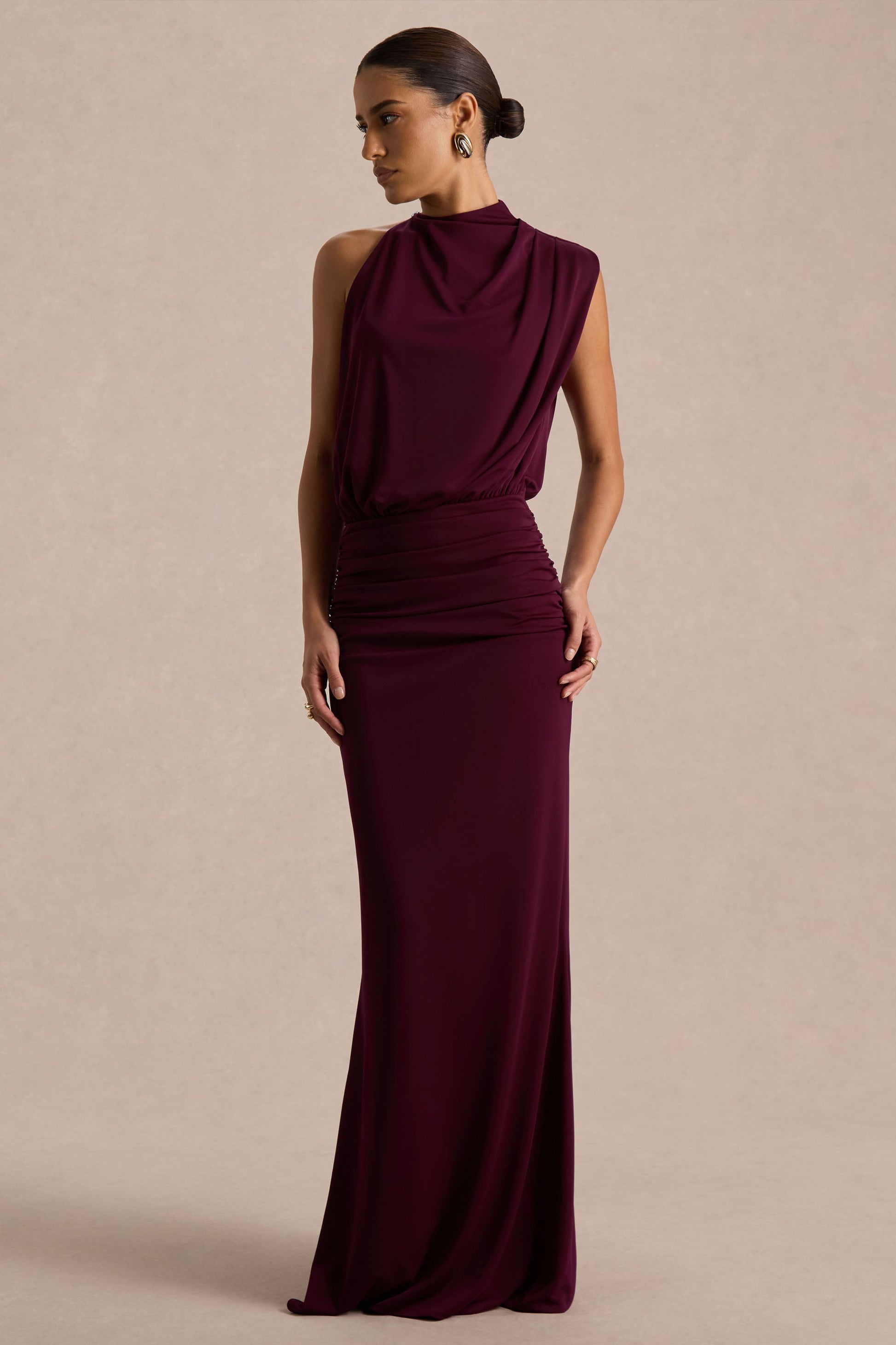 Umaira Burgundy High-Neck Maxi Dress Neck Maxi Dress 5