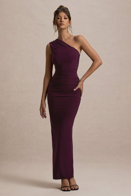 Dalarie One-Shoulder Gathered Maxi Dress in Port Shoulder Gathered Maxi Dress 1