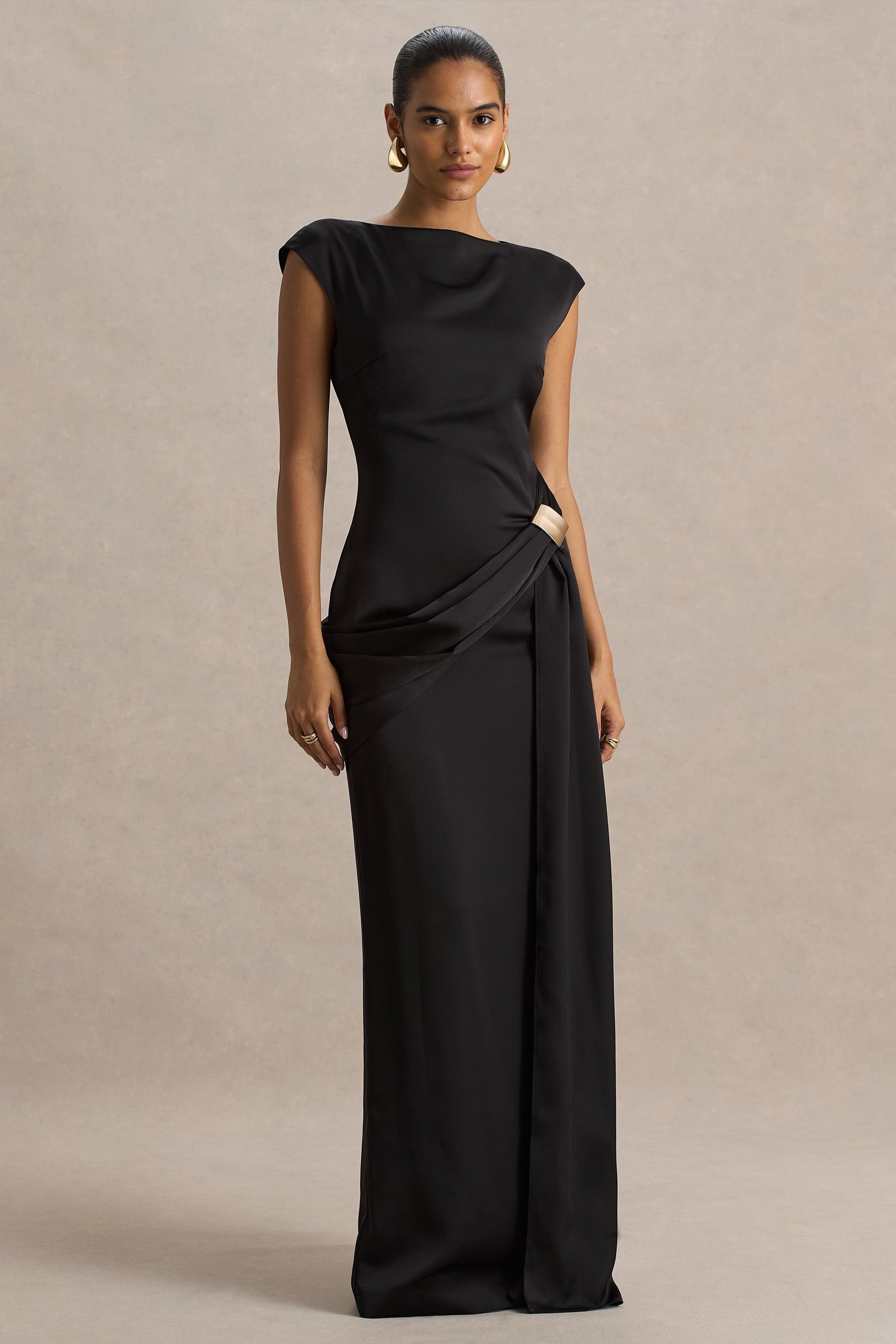 Isabelle Satin Maxi Dress Neck Maxi Dress With Embellished Detail And Sash 3