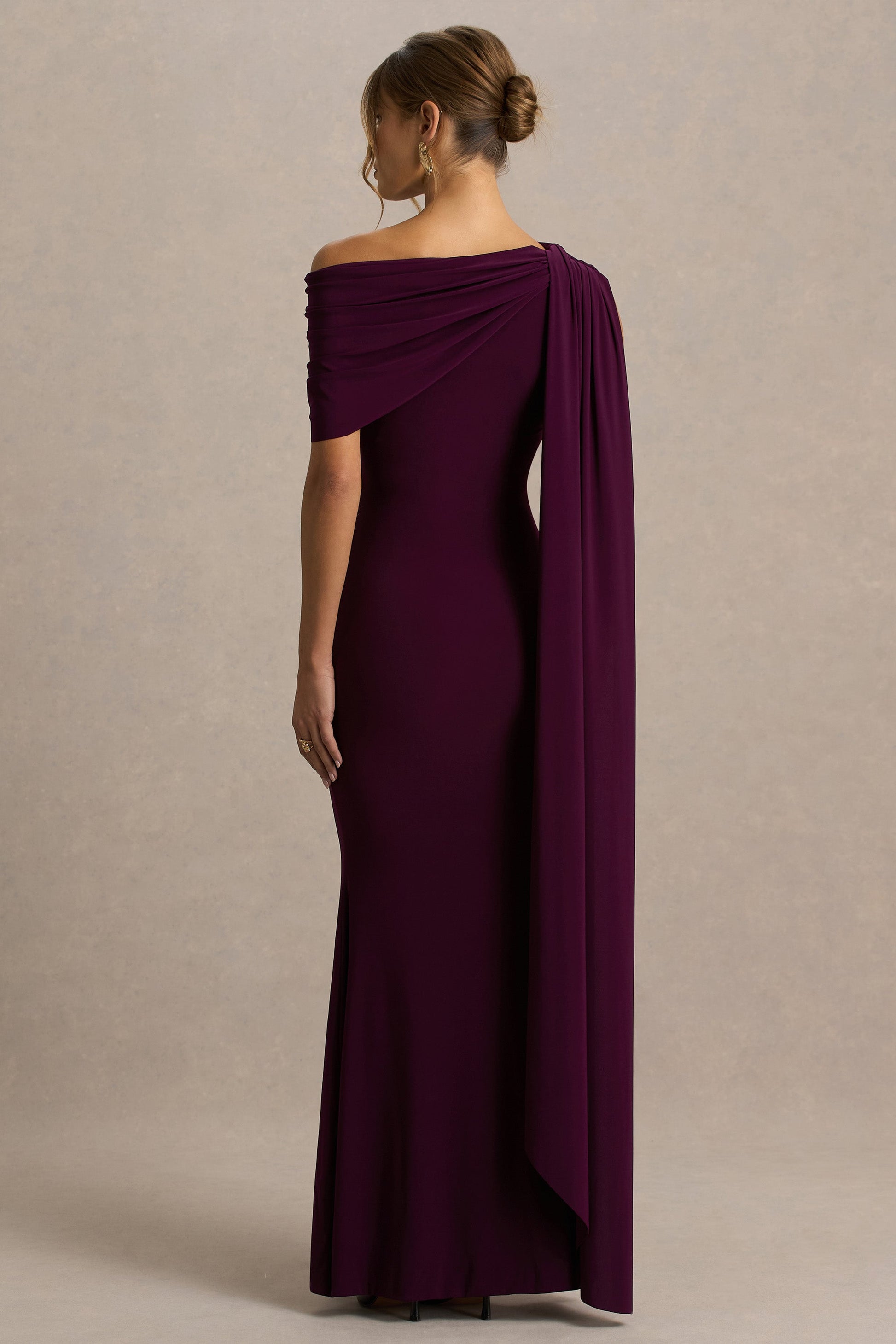 Tiana Draped Maxi Dress in Dark Plum Neck Maxi Dress With Draped Detail 2