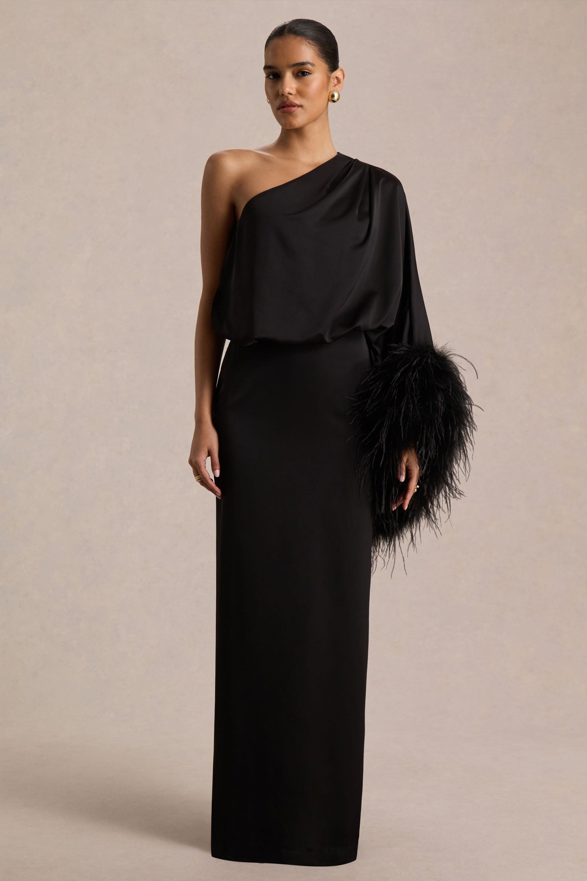 Felicity Satin Maxi Dress Neck Maxi Dress With Feather Detailing 5