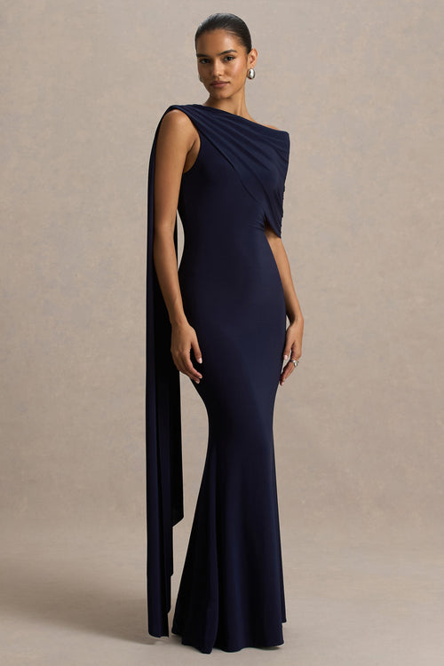 Tiana Navy Asymmetric Maxi Dress Detail 1
