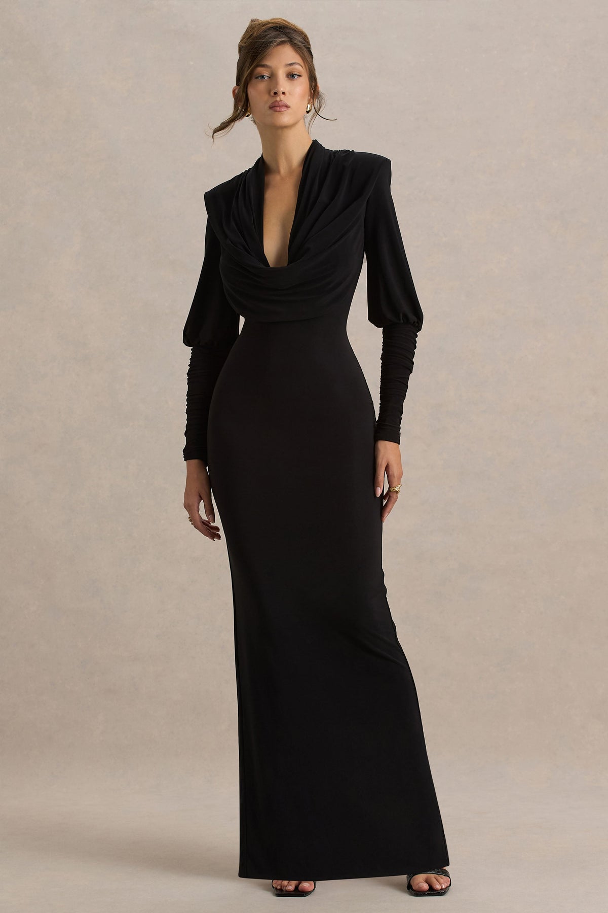 Kaylee Cowl-Neck Satin Maxi Dress Black 5