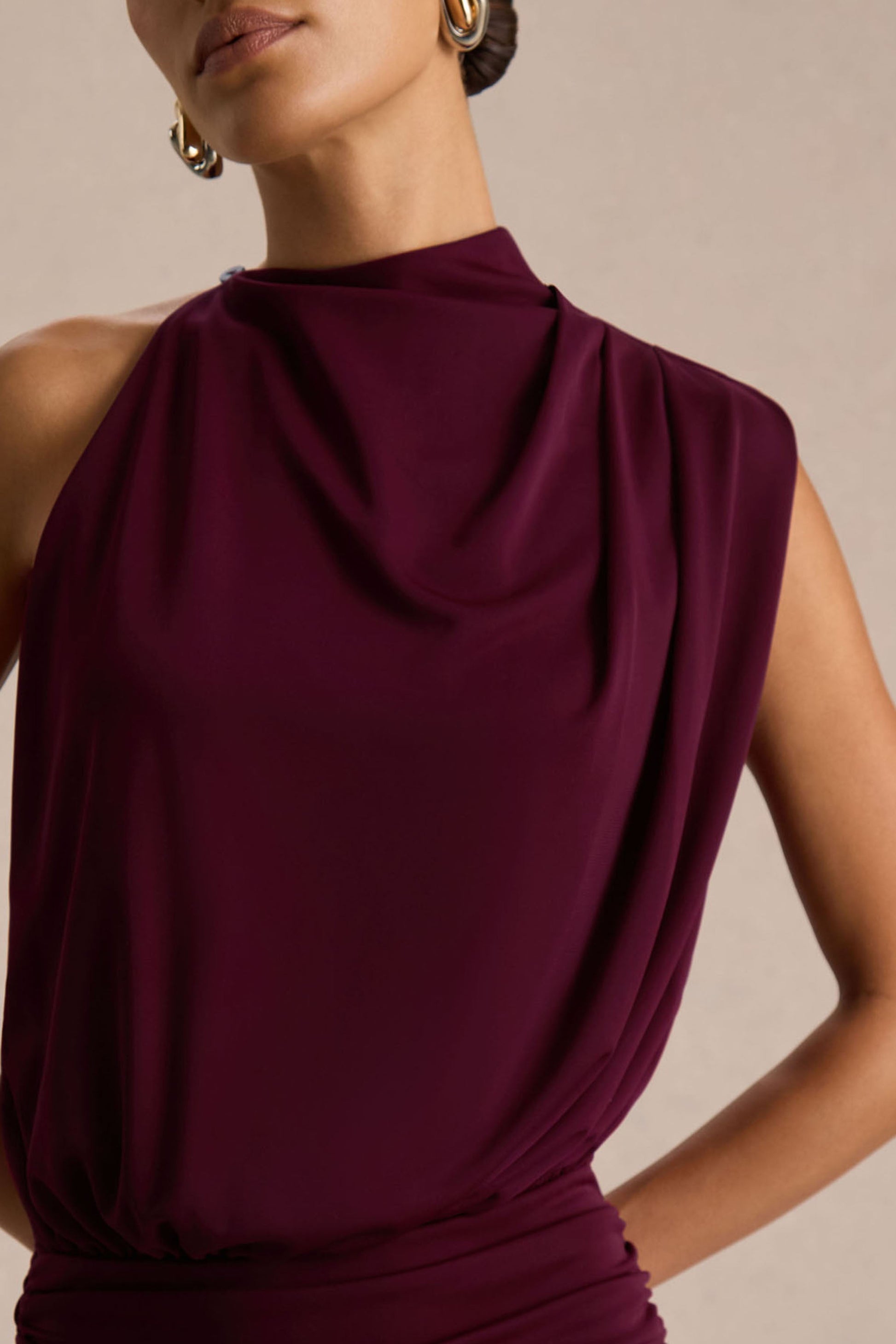 Umaira Burgundy High-Neck Maxi Dress Neck Maxi Dress 3