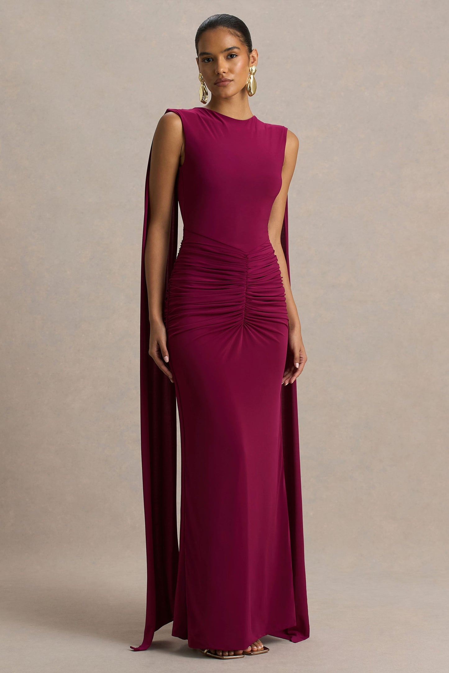 Margot Burgundy Boat-Neck Maxi Dress Sleeves 2