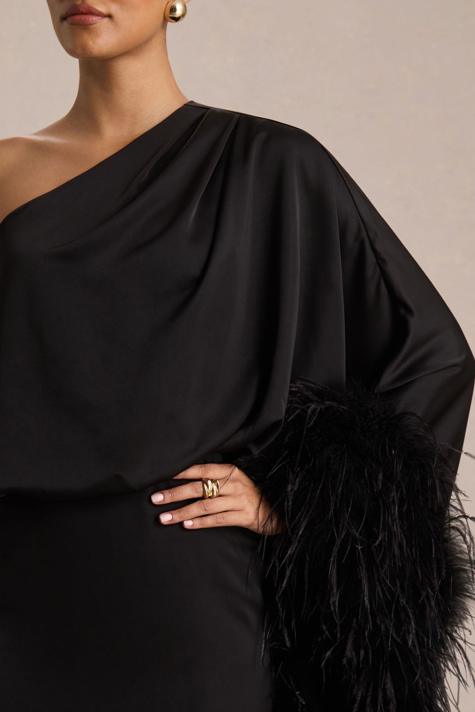 Felicity Satin Maxi Dress Neck Maxi Dress With Feather Detailing 3