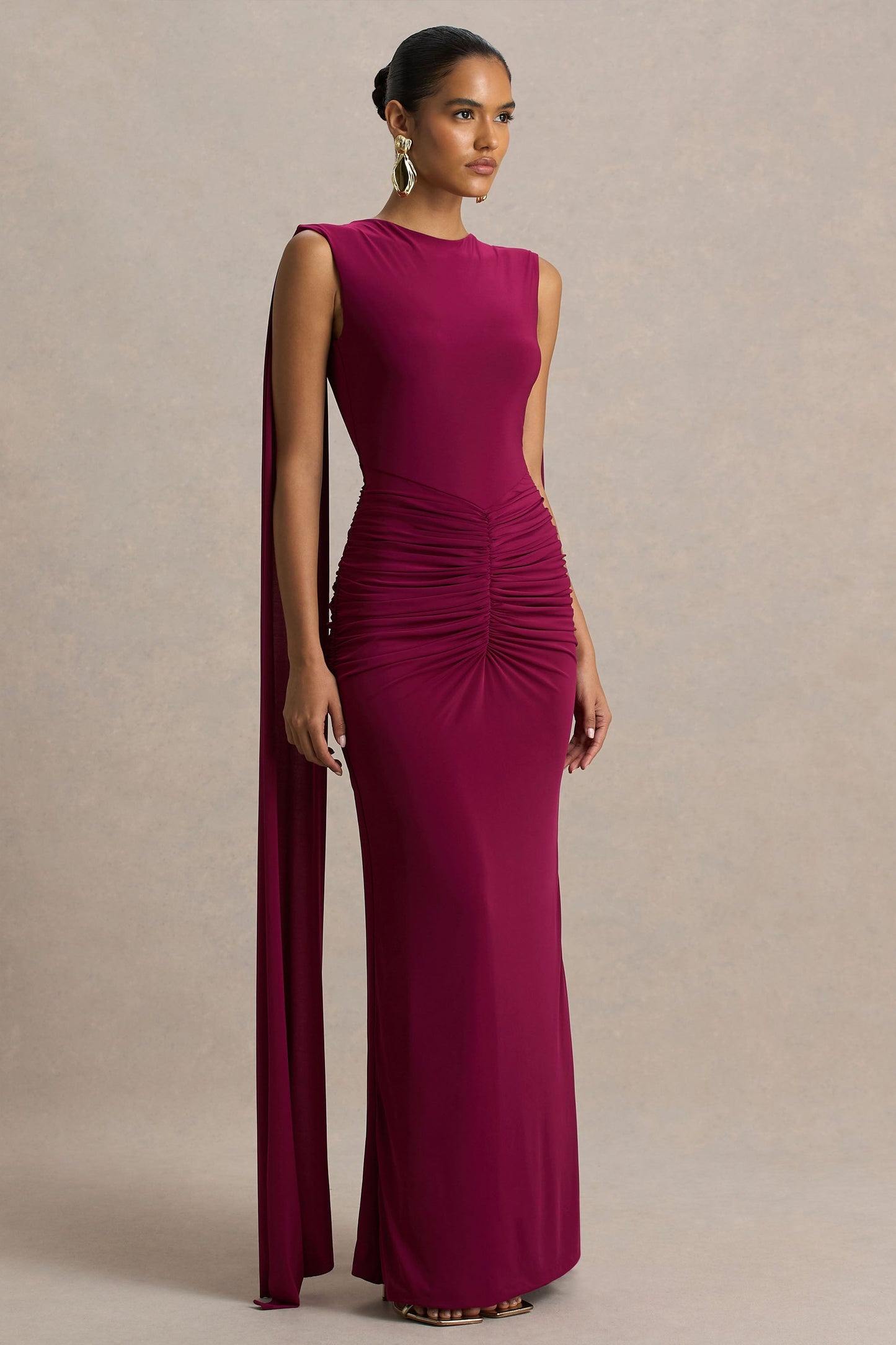 Margot Burgundy Boat-Neck Maxi Dress Sleeves 4
