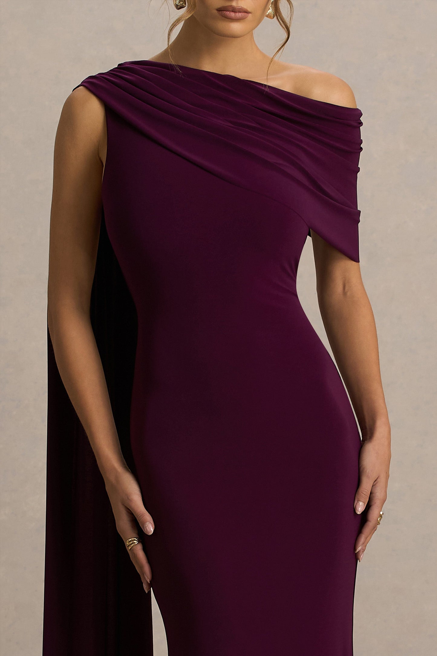 Tiana Draped Maxi Dress in Dark Plum Neck Maxi Dress With Draped Detail 4