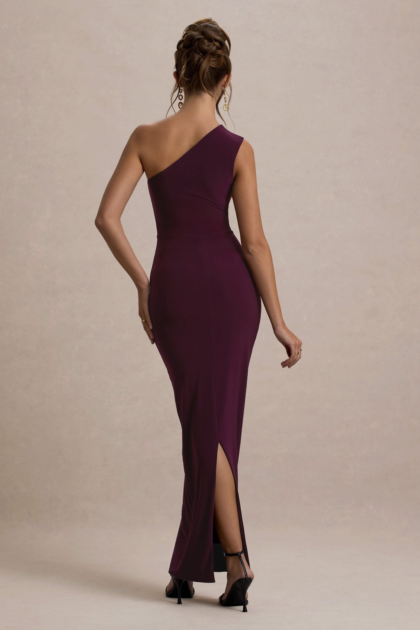 Dalarie One-Shoulder Gathered Maxi Dress in Port Shoulder Gathered Maxi Dress 2