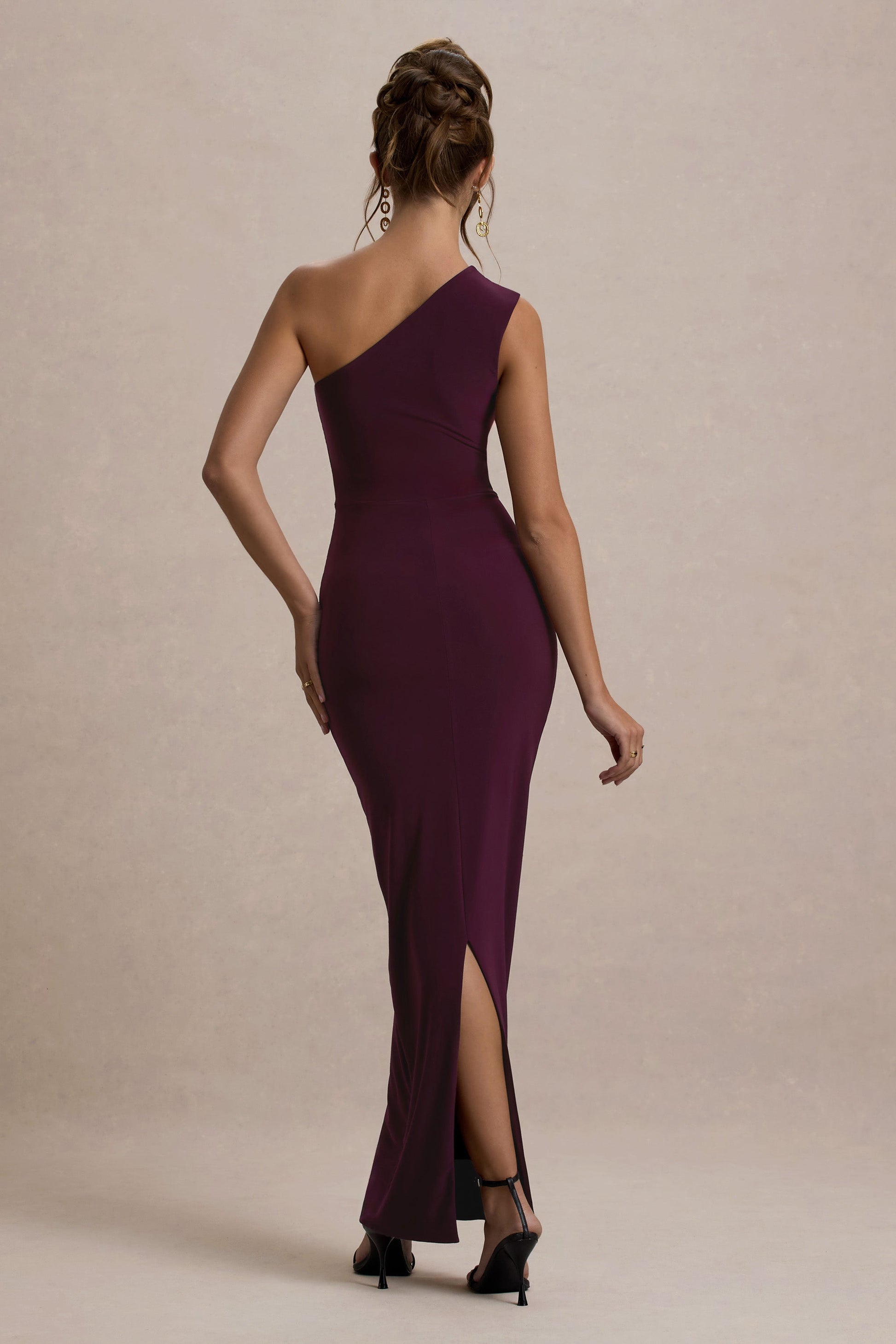 Dalarie One-Shoulder Gathered Maxi Dress in Port Shoulder Gathered Maxi Dress 2