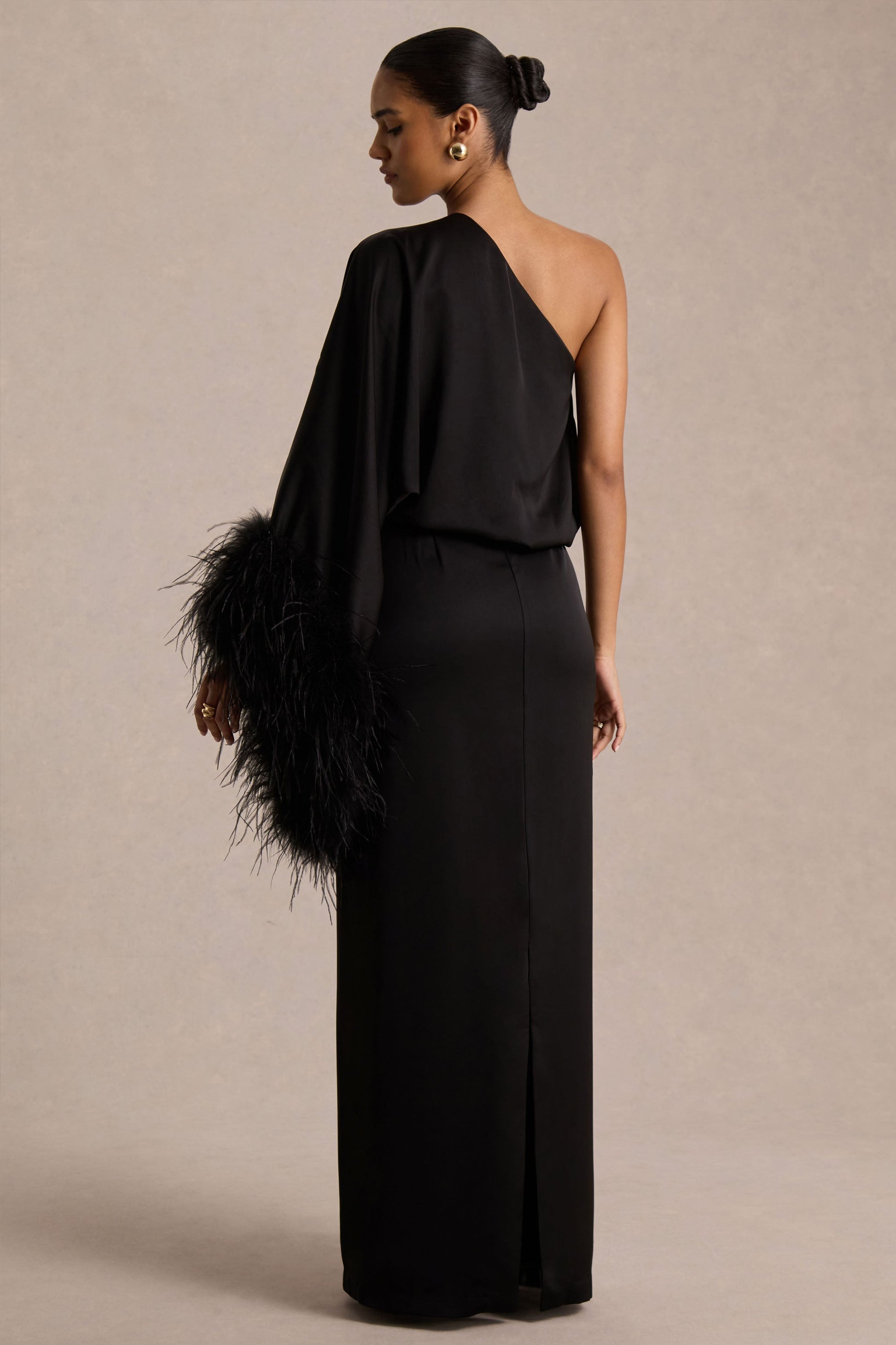 Felicity Satin Maxi Dress Neck Maxi Dress With Feather Detailing 2