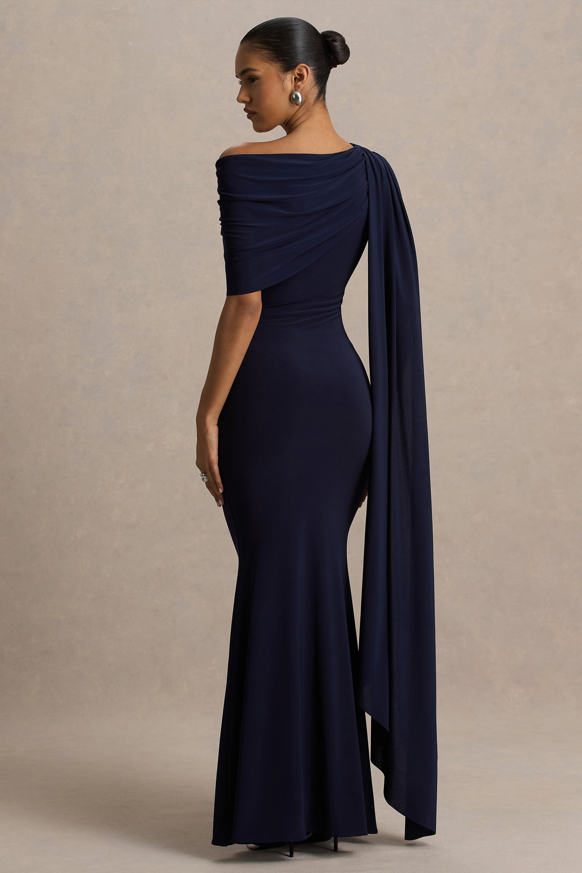 Tiana Navy Asymmetric Maxi Dress Detail 2