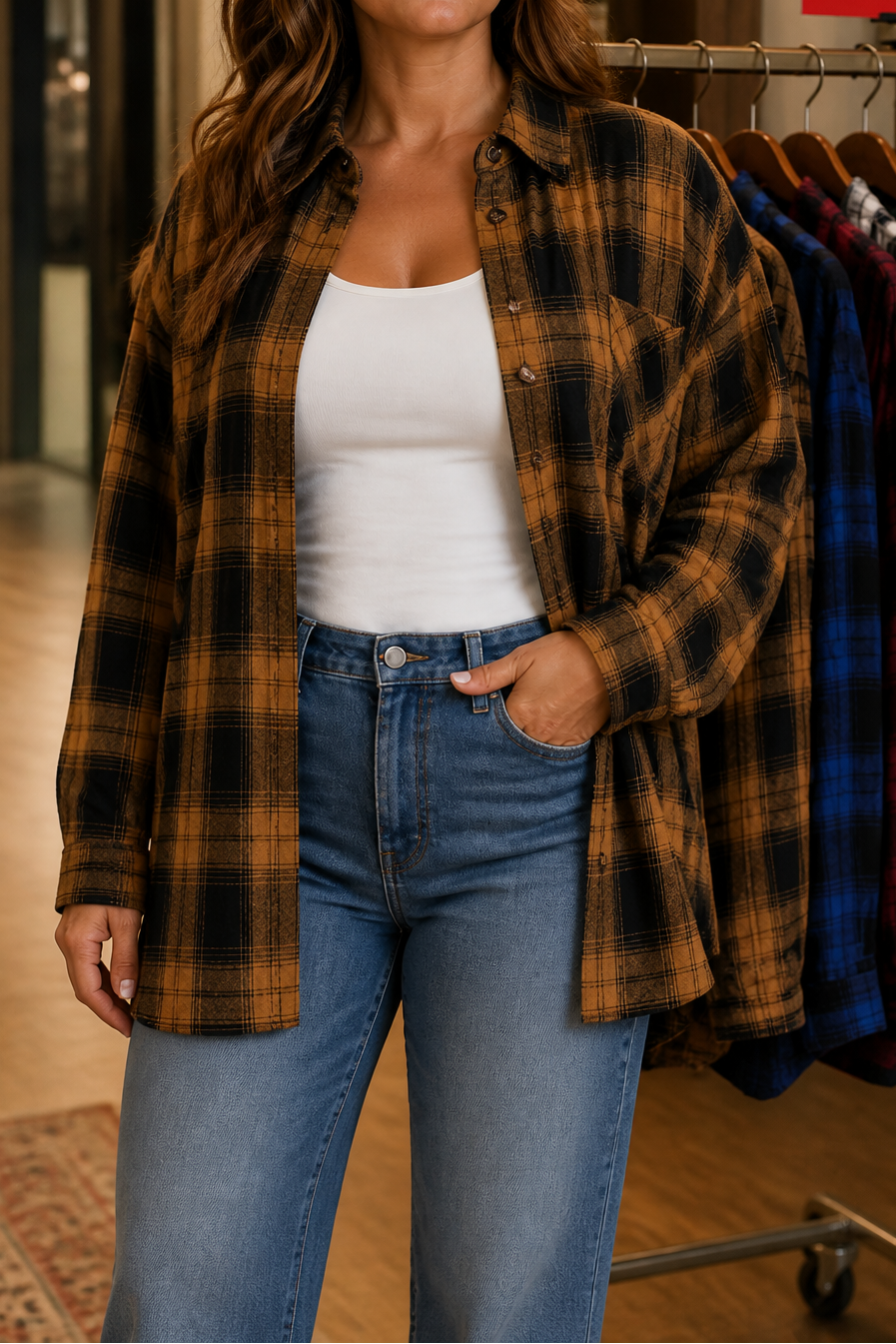 Edith Buffalo Plaid Shacket White-Black Plaid 10