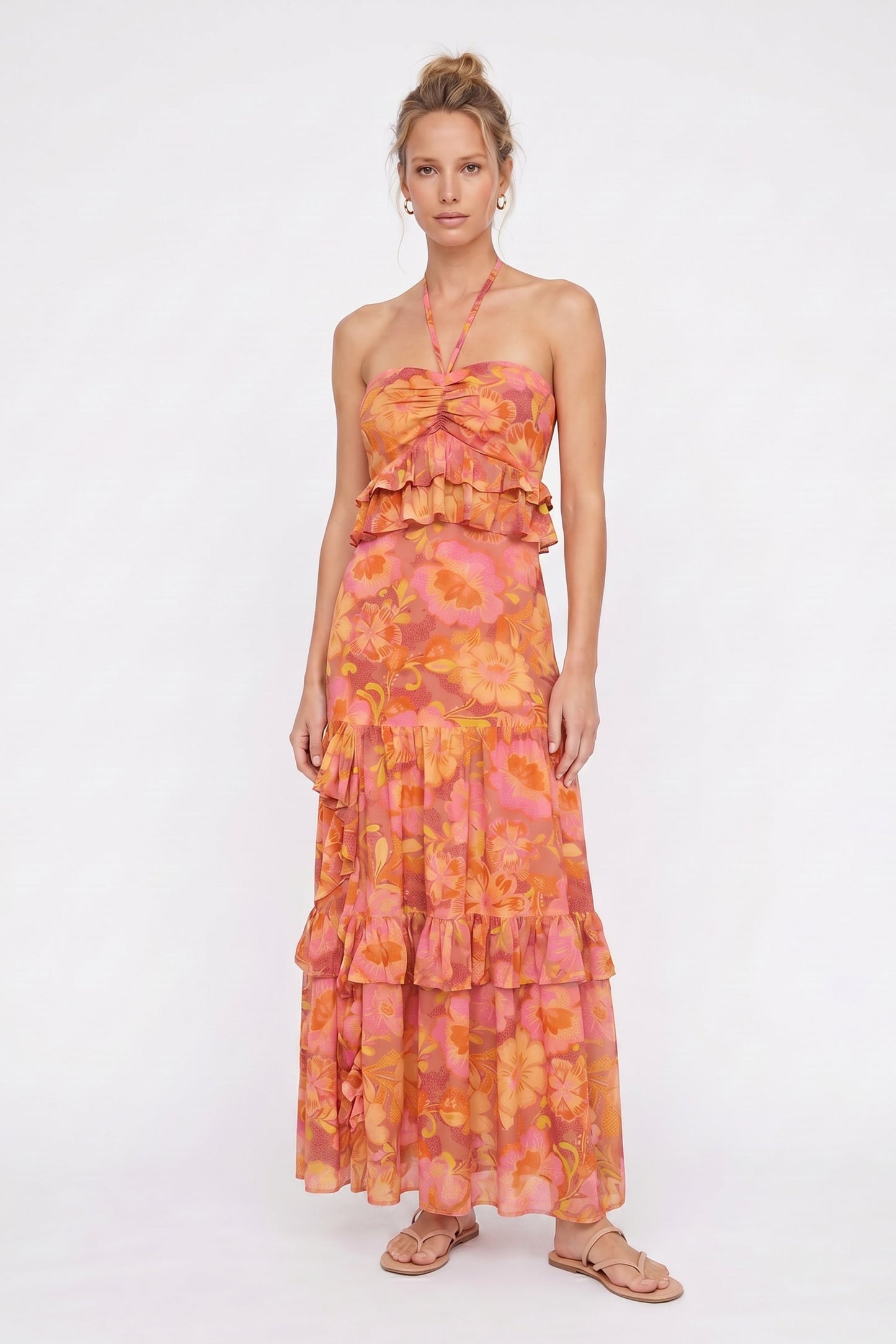 Solana Floral Maxi Dress Pink Orange Floral 6