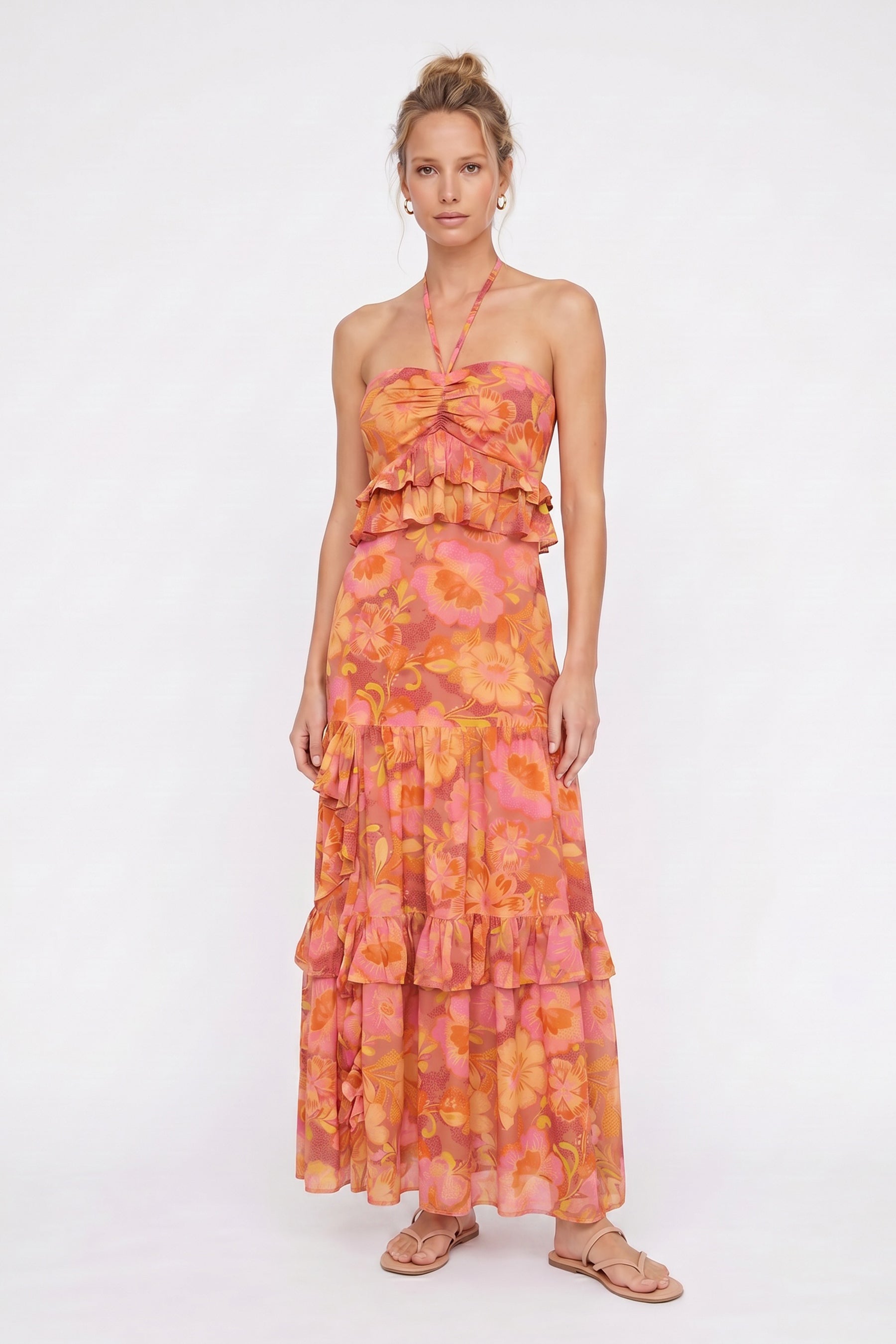 Solana Floral Maxi Dress Pink Orange Floral 6