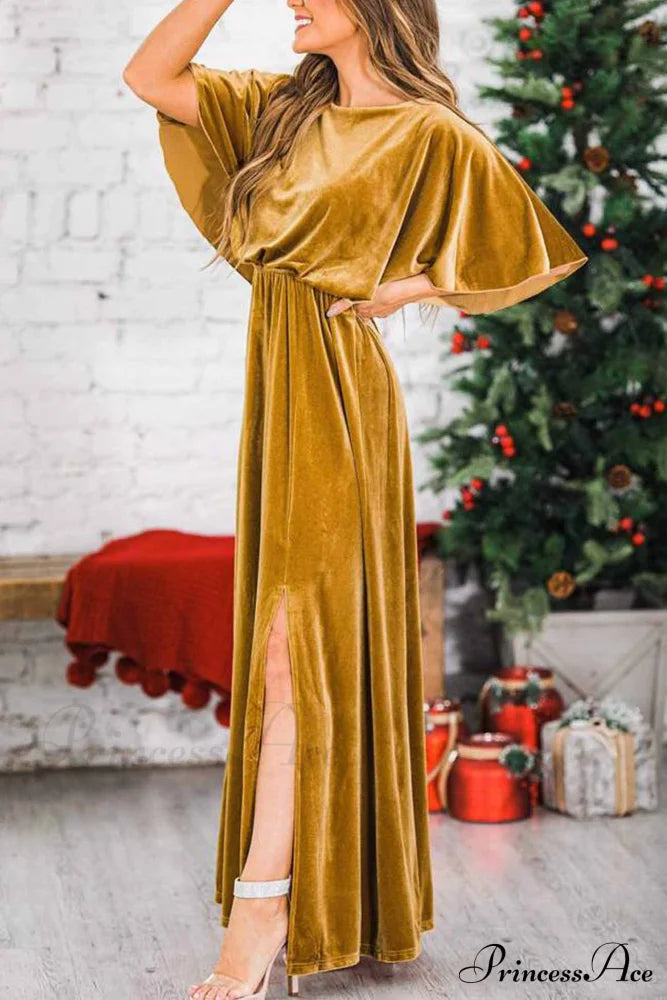 Margot Velvet Midi Dress Gold 1