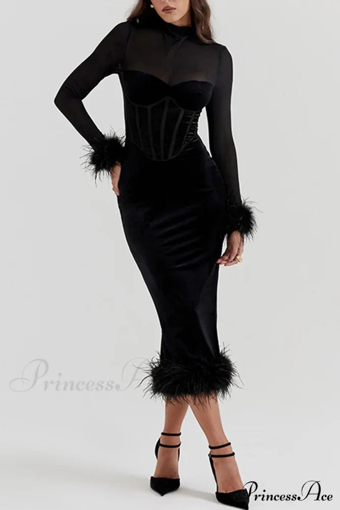 Margot Velvet Patchwork Dress Black 3