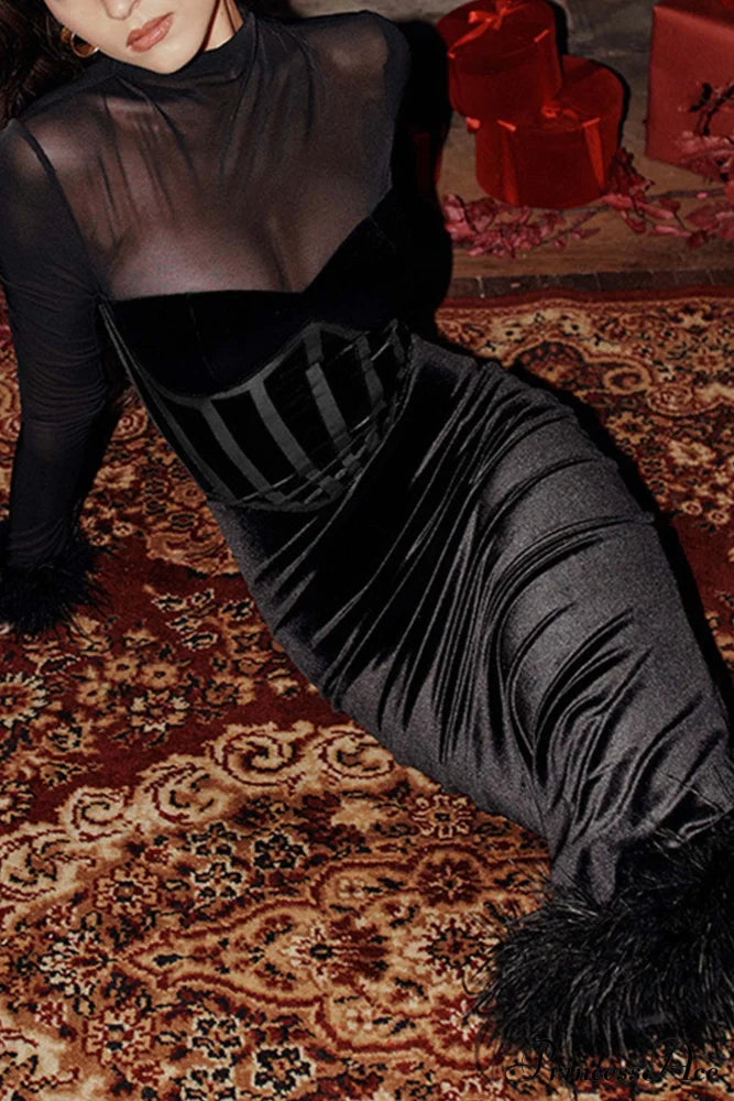 Margot Velvet Patchwork Dress Black 2