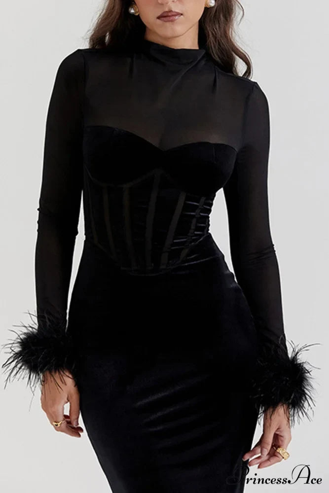 Margot Velvet Patchwork Dress Black 7